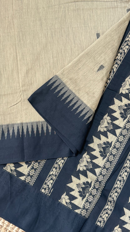 Purely Hand-Woven - Grey Cotton Silk Saree with Black Border