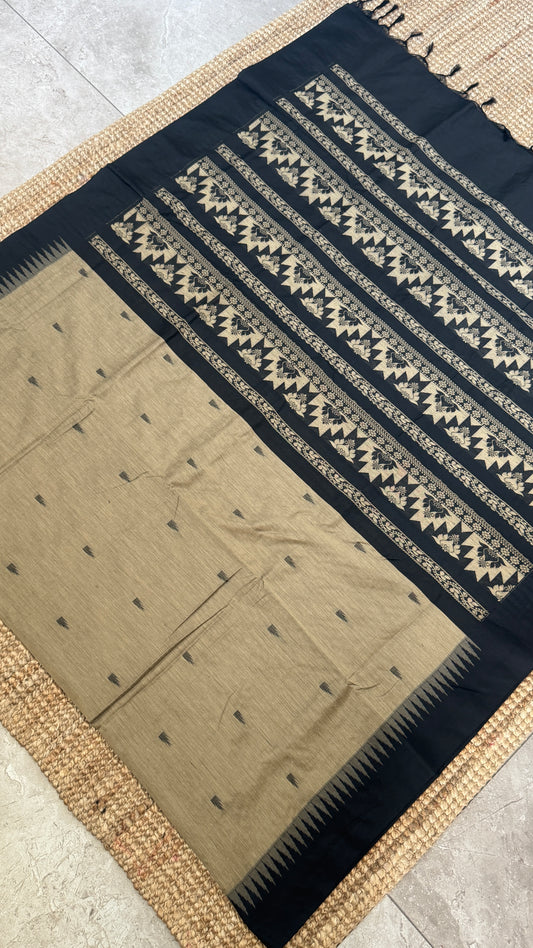 Purely Hand-Woven - Grey Cotton Silk Saree with Black Border