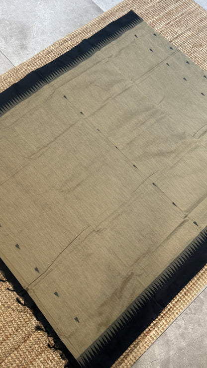 Purely Hand-Woven - Grey Cotton Silk Saree with Black Border