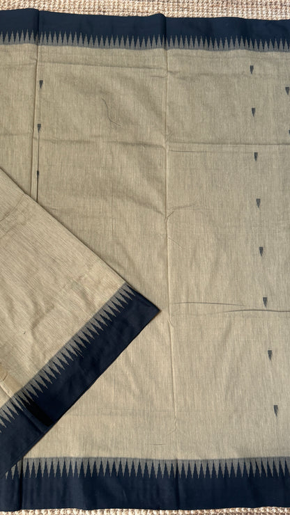 Purely Hand-Woven - Grey Cotton Silk Saree with Black Border