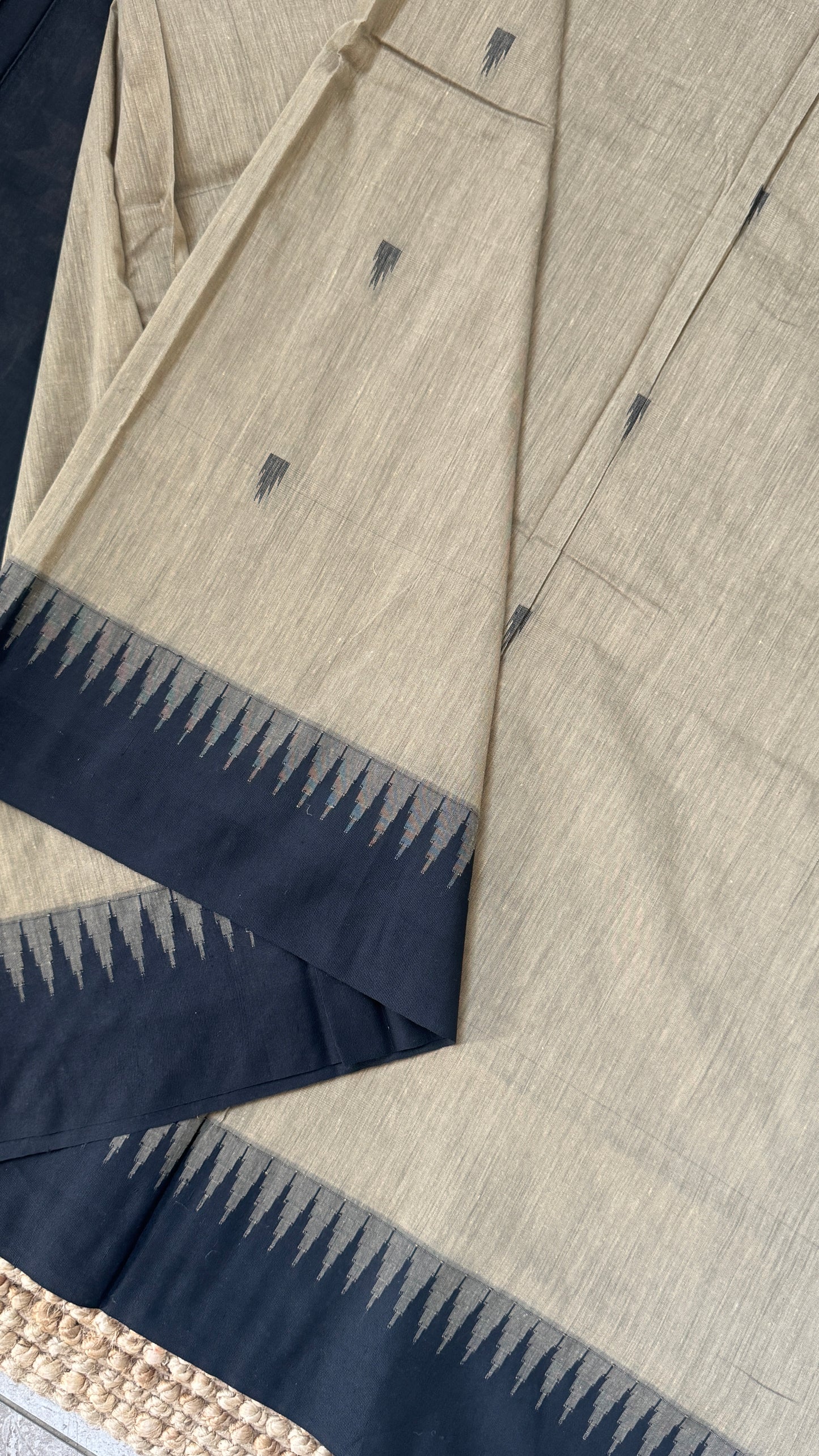 Purely Hand-Woven - Grey Cotton Silk Saree with Black Border