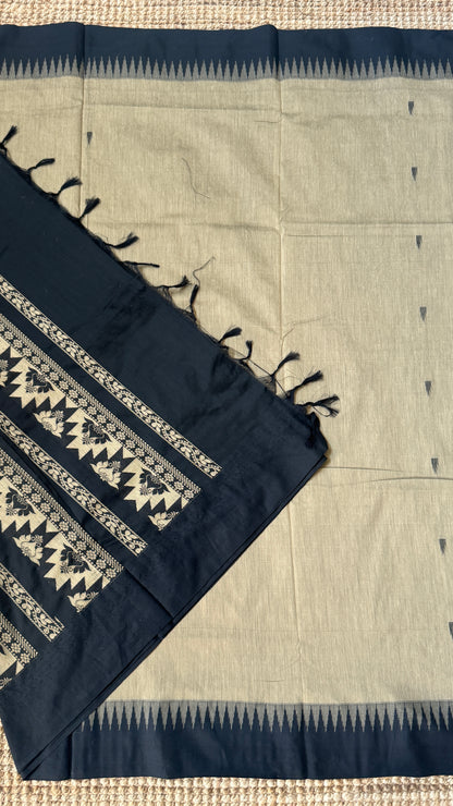 Purely Hand-Woven - Grey Cotton Silk Saree with Black Border