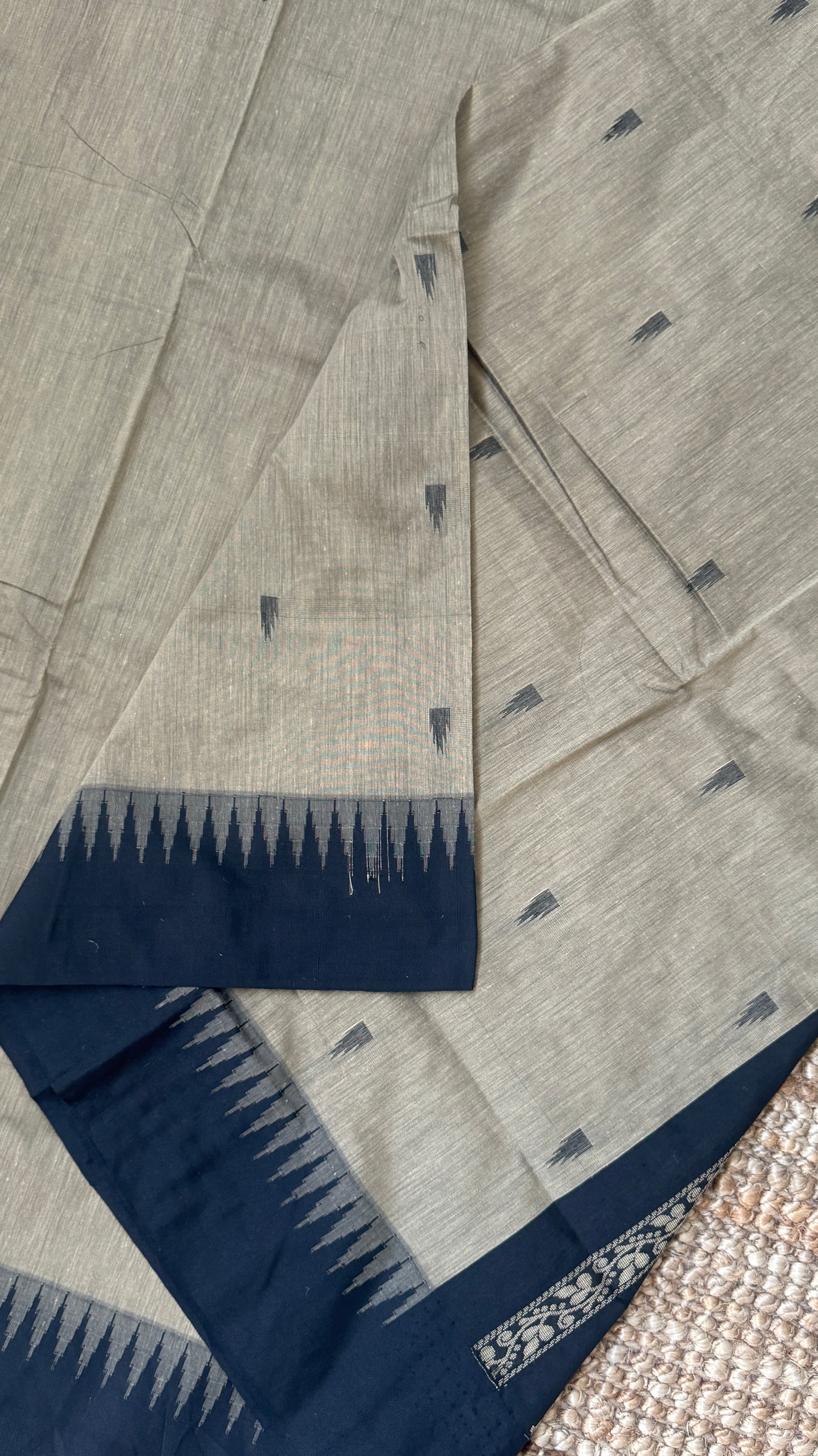 Purely Hand-Woven - Grey Cotton Silk Saree with Black Border