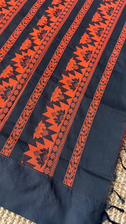 Purely Hand-Woven - Orange Cotton Silk Saree with Black Border