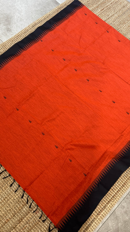 Purely Hand-Woven - Orange Cotton Silk Saree with Black Border