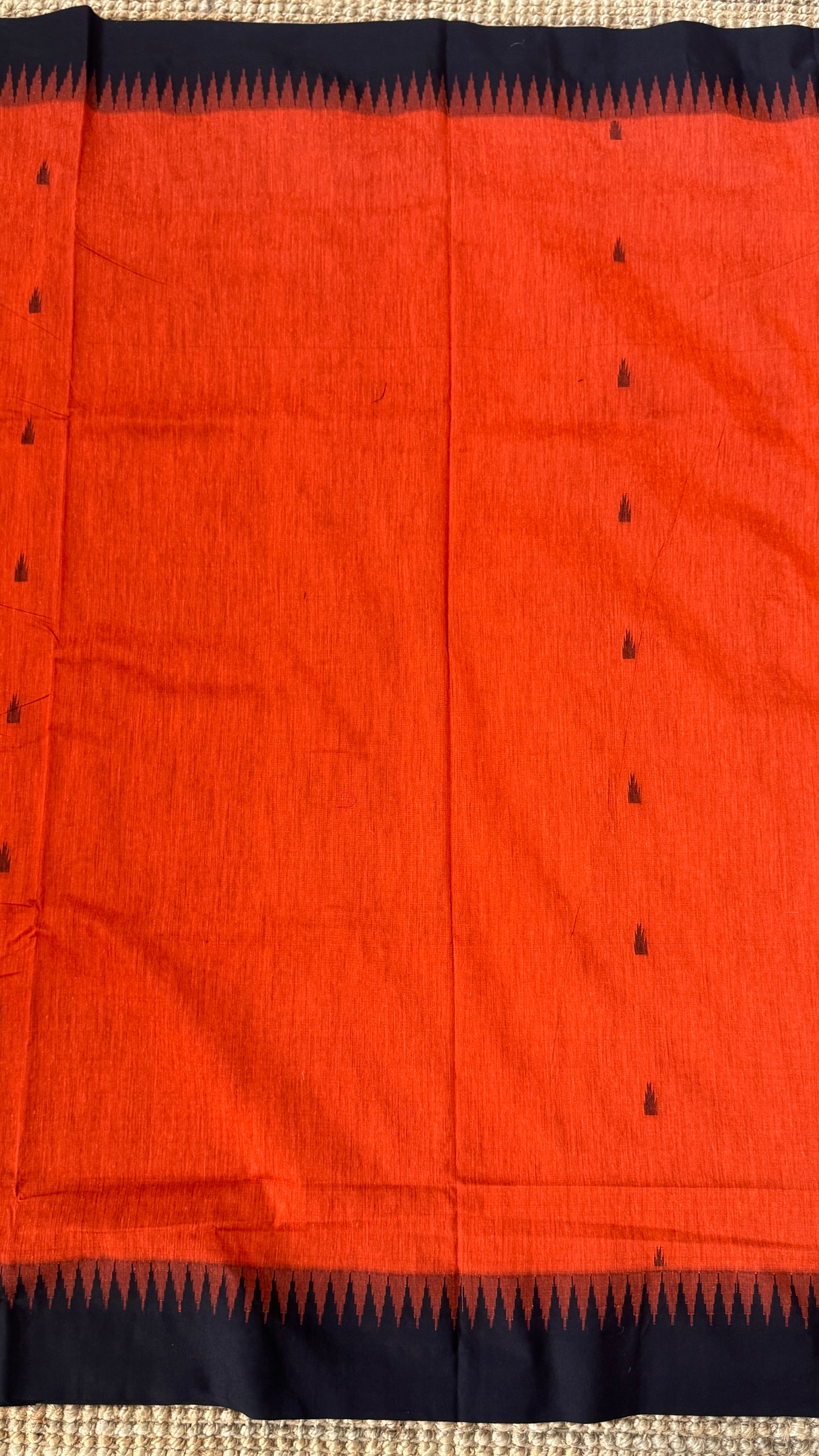 Purely Hand-Woven - Orange Cotton Silk Saree with Black Border