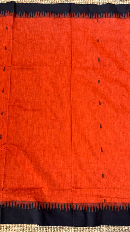 Purely Hand-Woven - Orange Cotton Silk Saree with Black Border