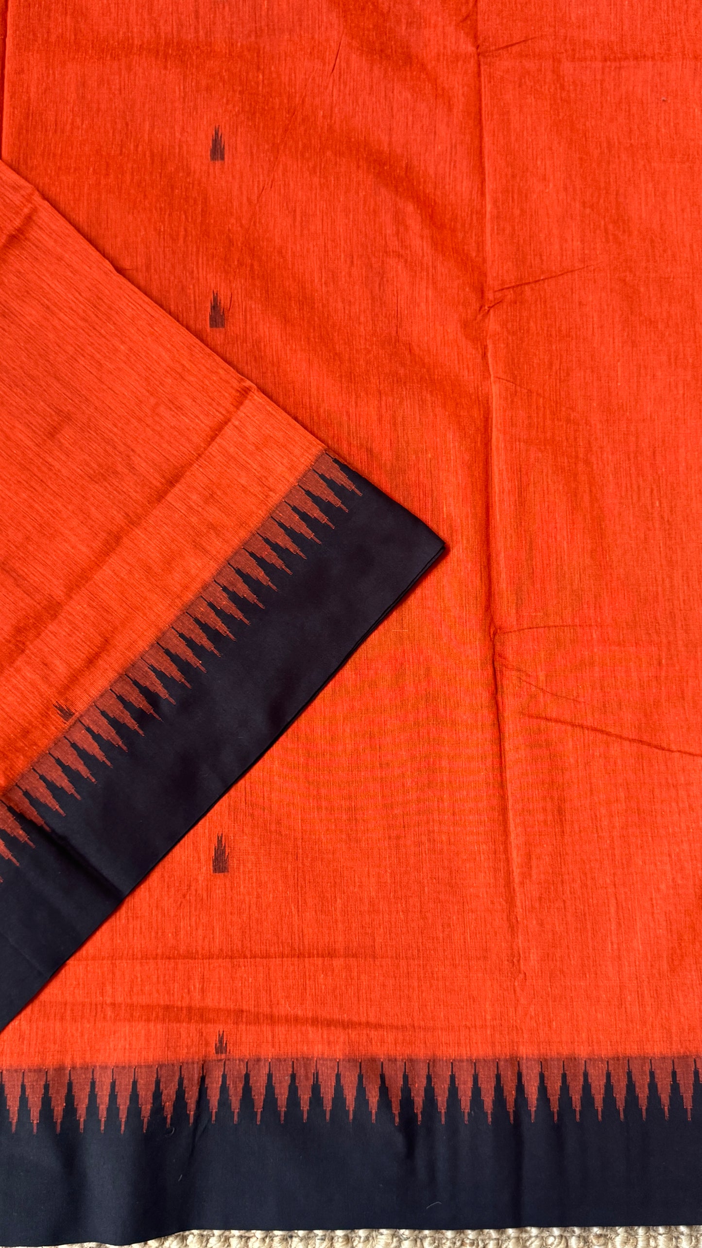 Purely Hand-Woven - Orange Cotton Silk Saree with Black Border