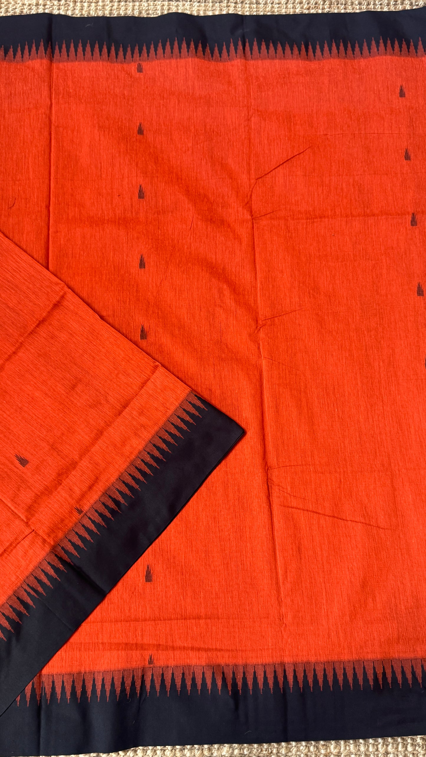 Purely Hand-Woven - Orange Cotton Silk Saree with Black Border