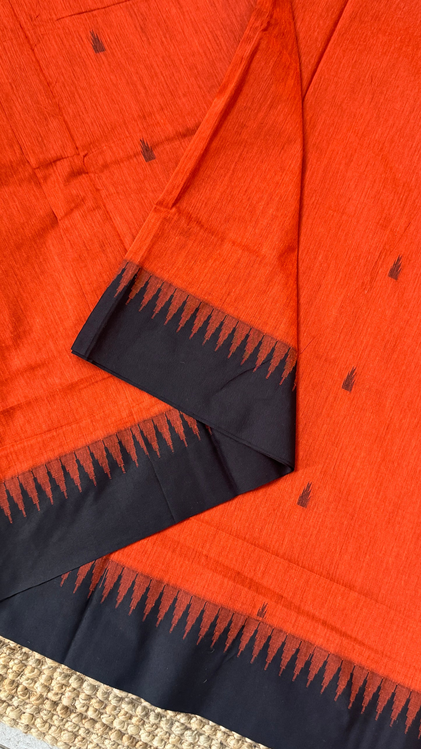 Purely Hand-Woven - Orange Cotton Silk Saree with Black Border