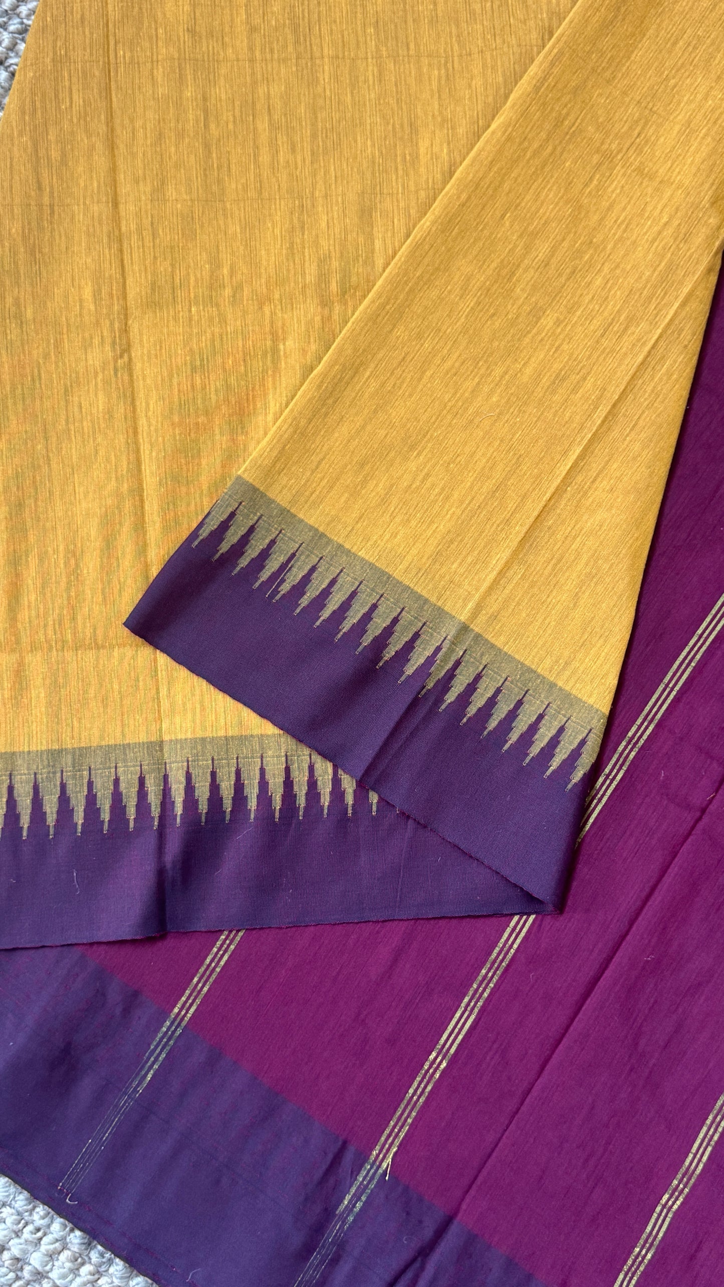 Purely Hand-Woven - Mustard Yellow Cotton Silk Saree with Maroon Border