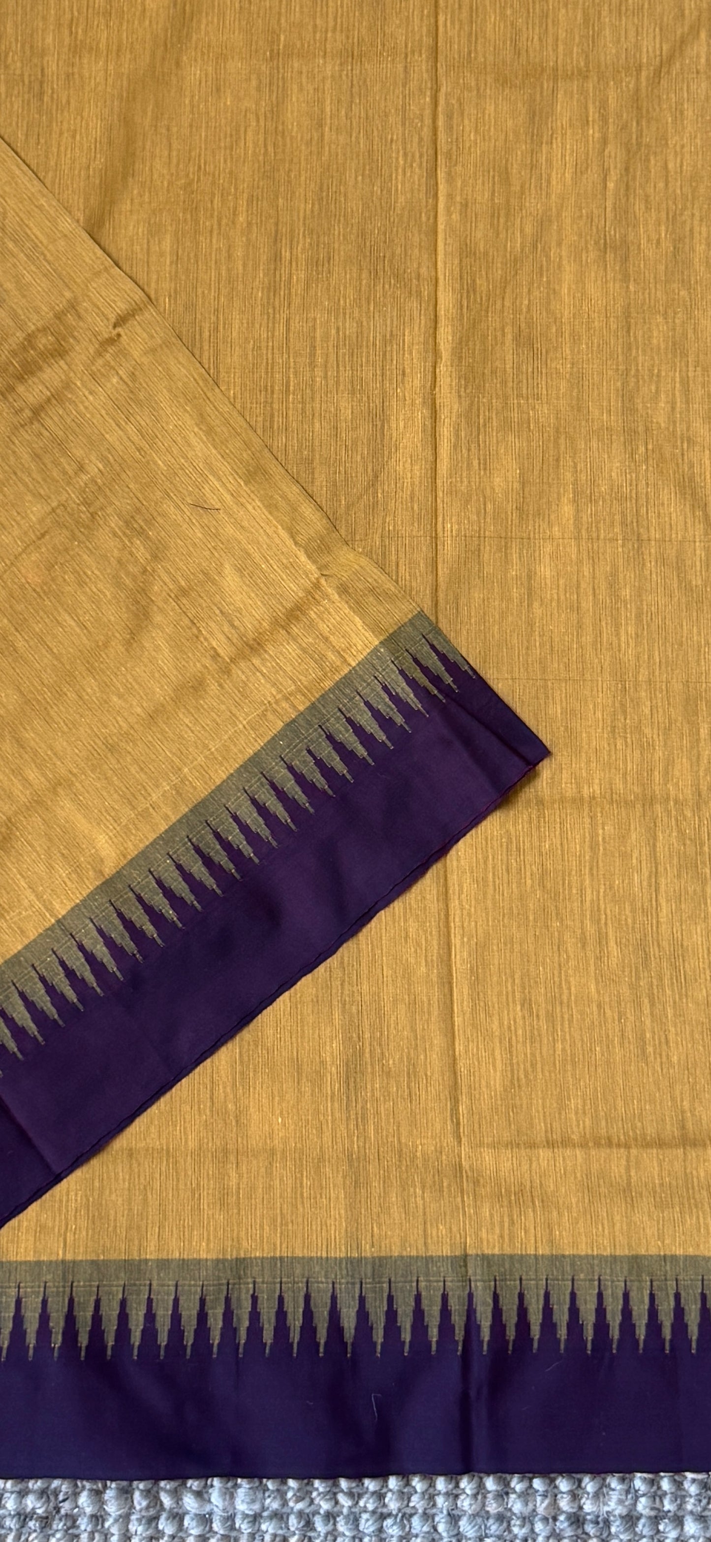 Purely Hand-Woven - Mustard Yellow Cotton Silk Saree with Maroon Border
