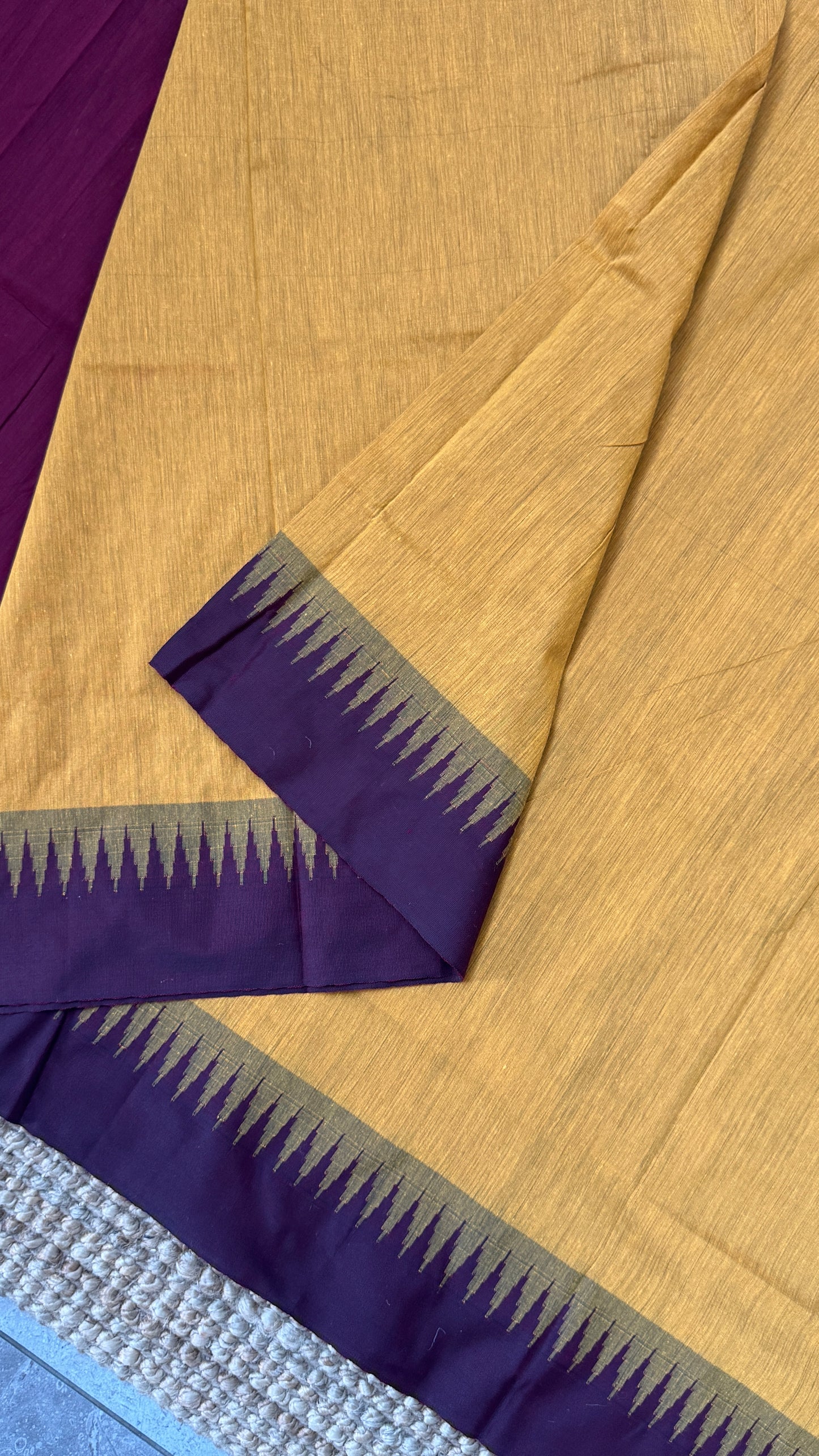 Purely Hand-Woven - Mustard Yellow Cotton Silk Saree with Maroon Border