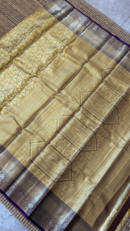 Semi Silk Saree – Light Gold Body with Purple Border