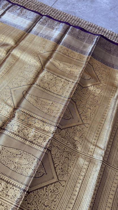Semi Silk Saree – Light Gold Body with Purple Border