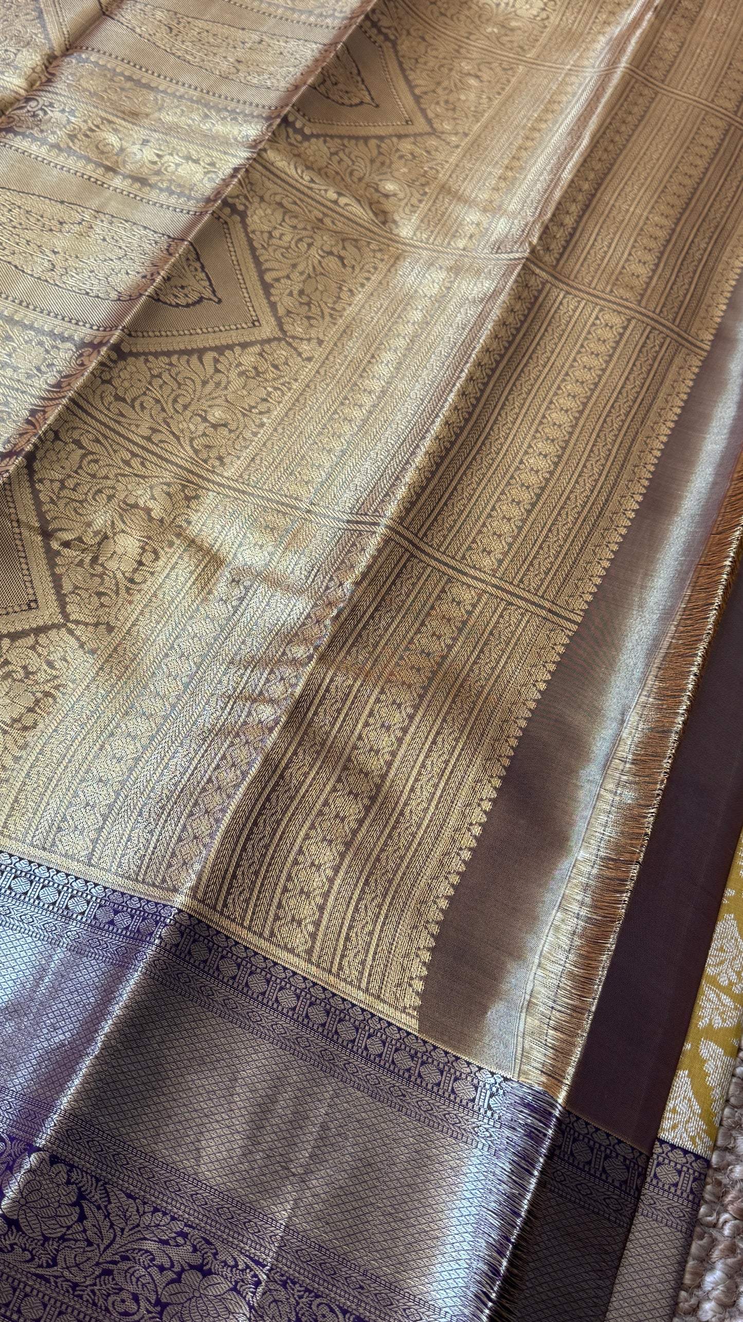 Semi Silk Saree – Light Gold Body with Purple Border