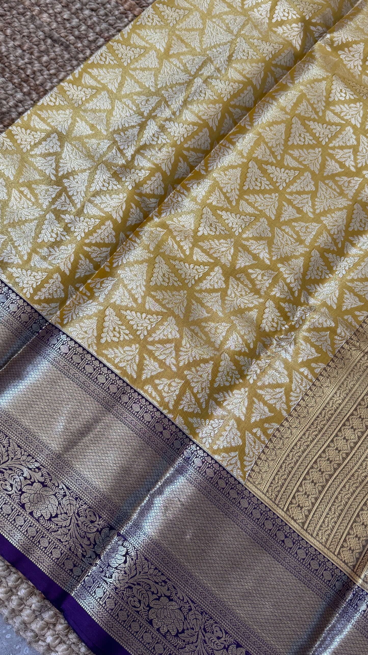 Semi Silk Saree – Light Gold Body with Purple Border