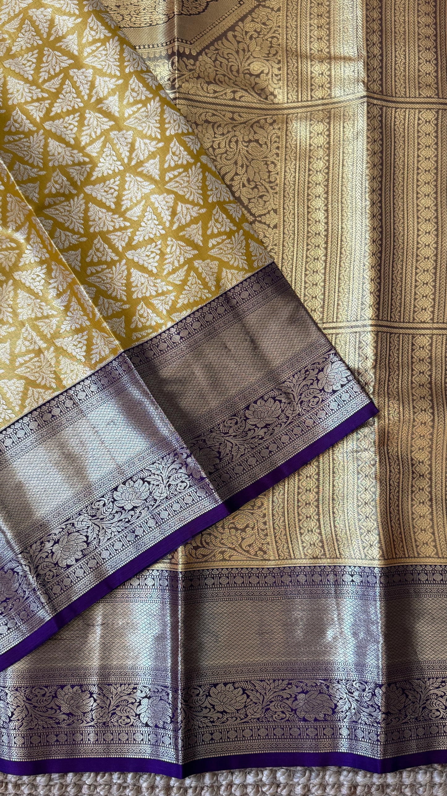 Semi Silk Saree – Light Gold Body with Purple Border