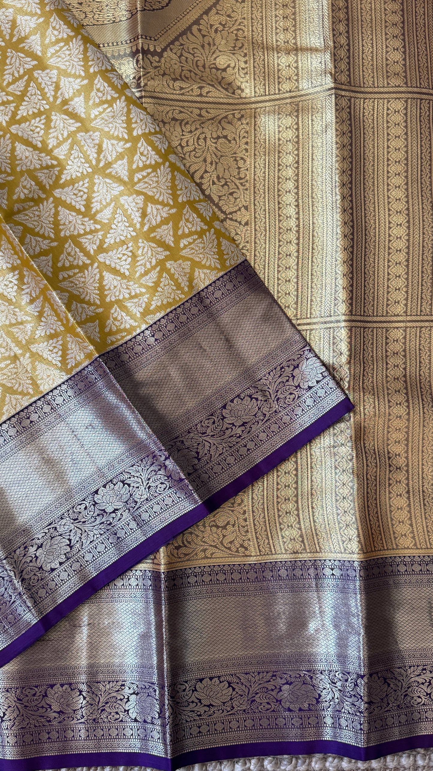 Semi Silk Saree – Light Gold Body with Purple Border