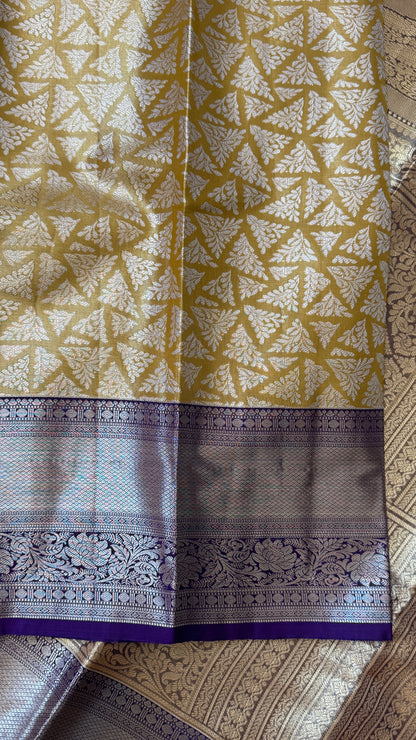 Semi Silk Saree – Light Gold Body with Purple Border