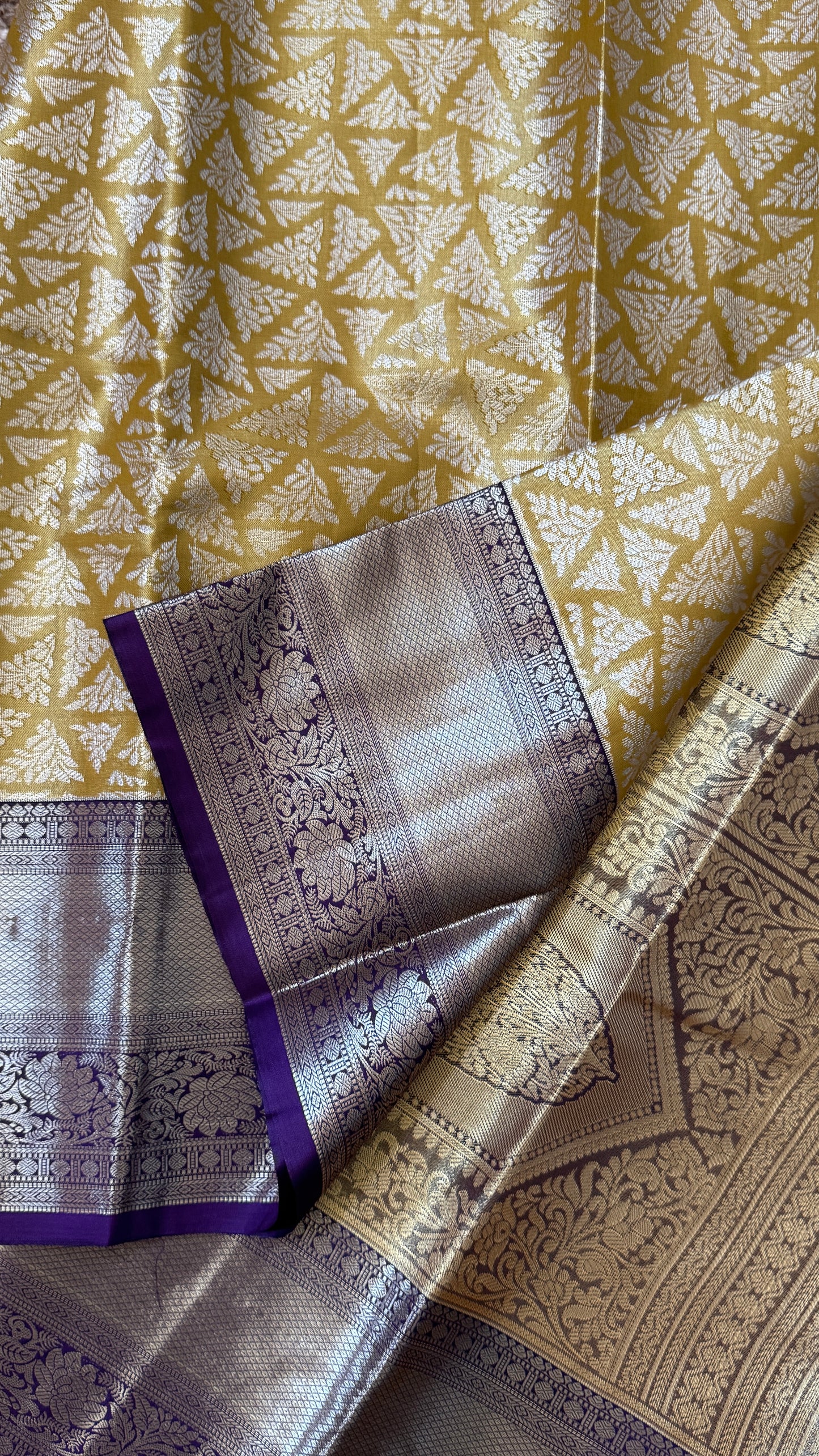 Semi Silk Saree – Light Gold Body with Purple Border