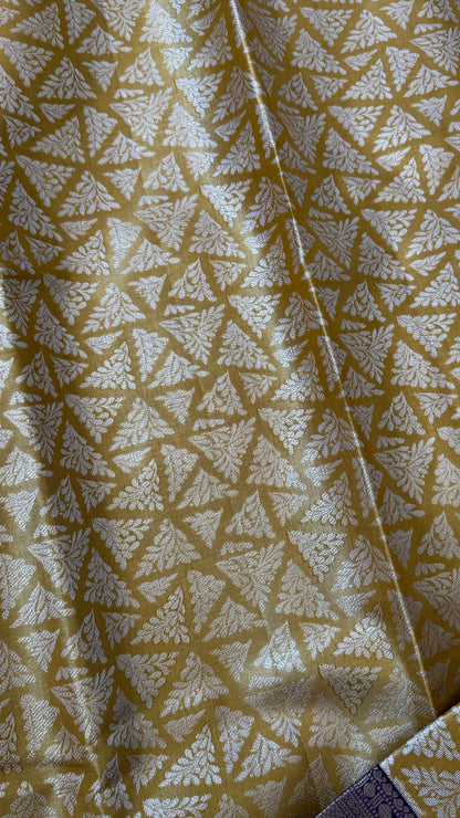 Semi Silk Saree – Light Gold Body with Purple Border