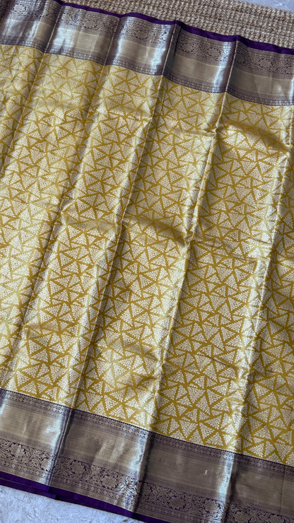 Semi Silk Saree – Light Gold Body with Purple Border