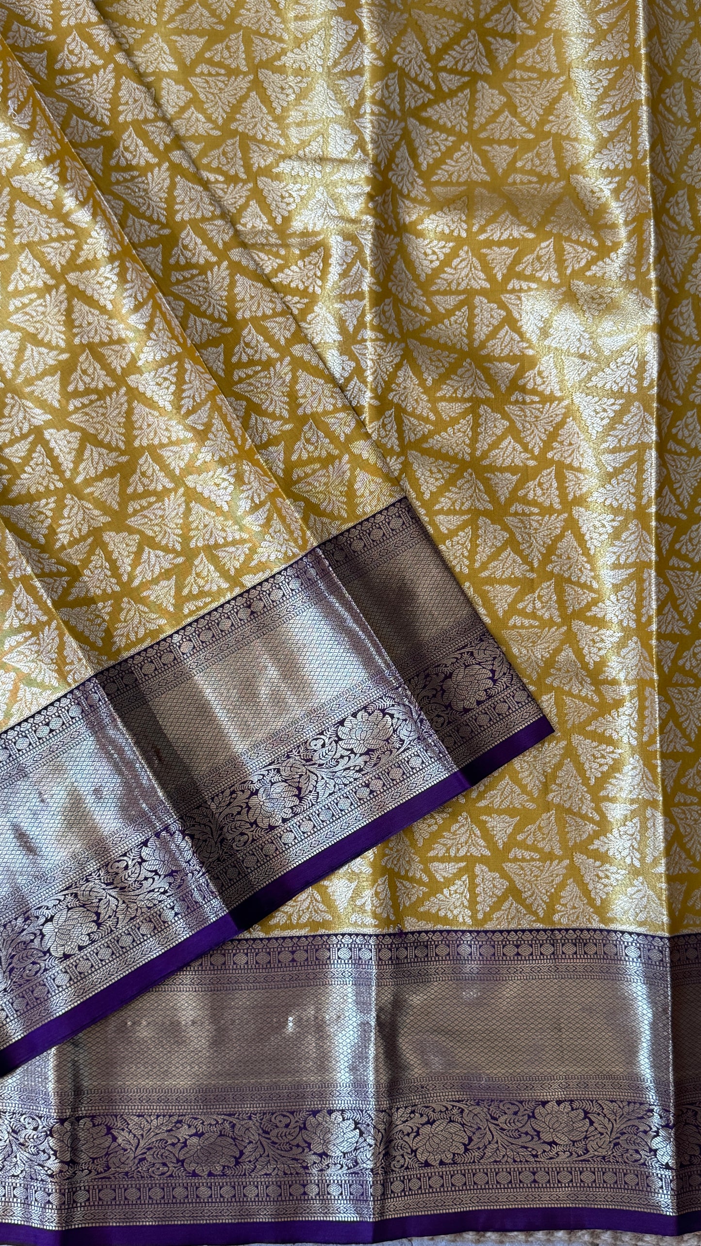 Semi Silk Saree – Light Gold Body with Purple Border