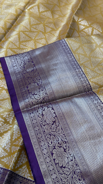 Semi Silk Saree – Light Gold Body with Purple Border