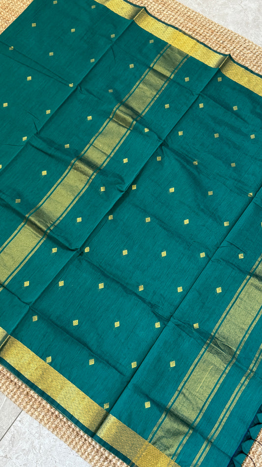 Purely Hand-Woven - Rama Blue Cotton Silk Saree