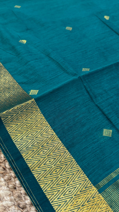 Purely Hand-Woven - Rama Blue Cotton Silk Saree