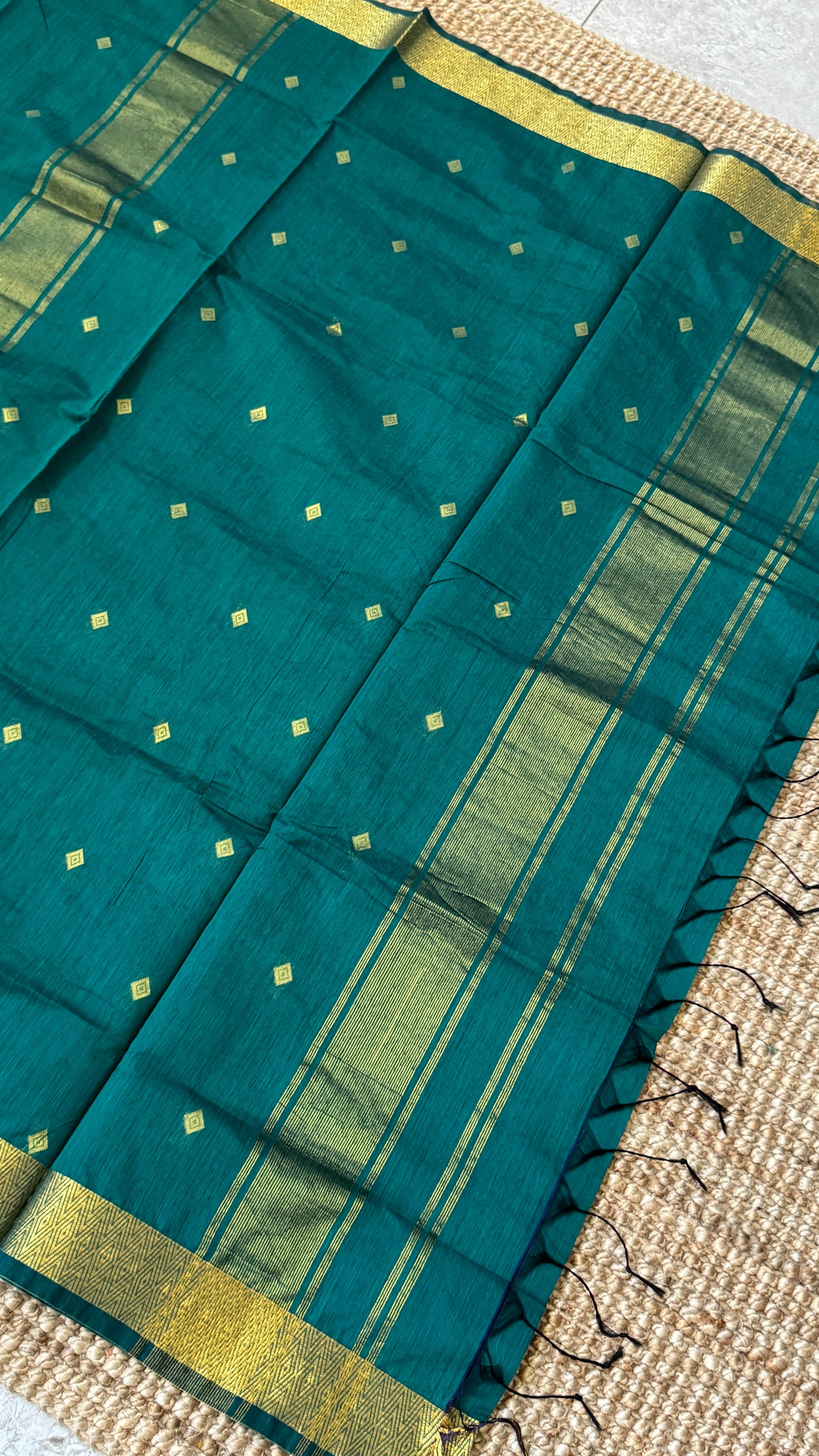 Purely Hand-Woven - Rama Blue Cotton Silk Saree