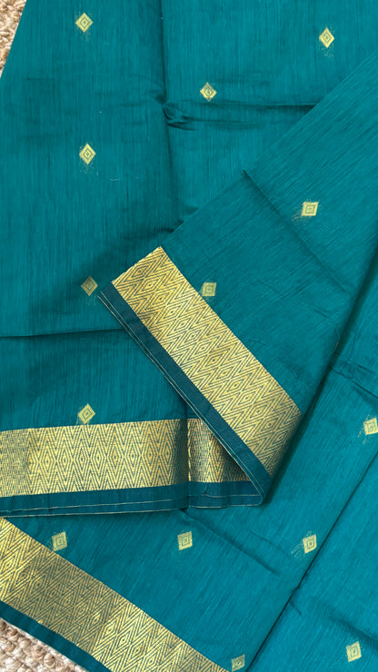 Purely Hand-Woven - Rama Blue Cotton Silk Saree