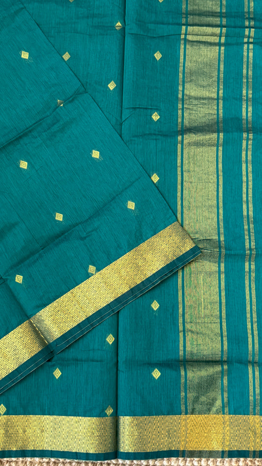 Purely Hand-Woven - Rama Blue Cotton Silk Saree