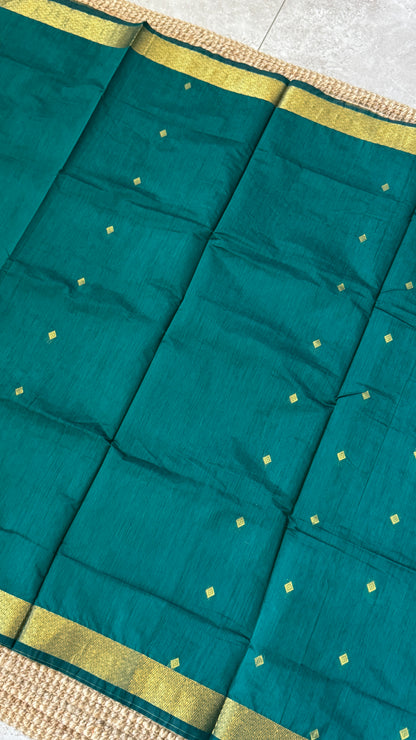 Purely Hand-Woven - Rama Blue Cotton Silk Saree