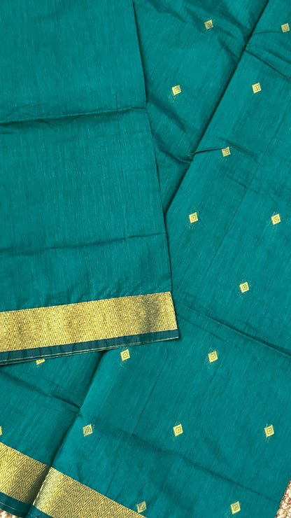 Purely Hand-Woven - Rama Blue Cotton Silk Saree