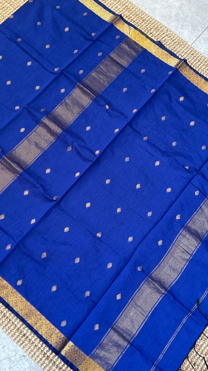 Purely Hand-Woven - Royal Blue Cotton Silk Saree