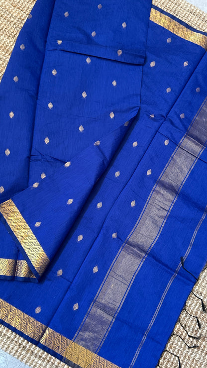 Purely Hand-Woven - Royal Blue Cotton Silk Saree