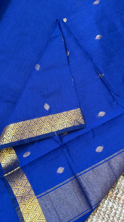 Purely Hand-Woven - Royal Blue Cotton Silk Saree