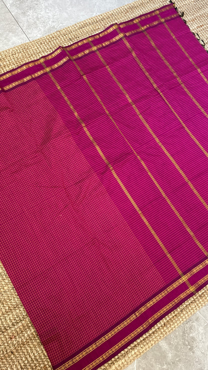 Purely Hand-Woven - Pink checkered traditional Saree