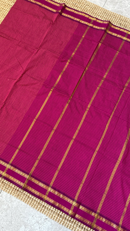 Purely Hand-Woven - Pink checkered traditional Saree