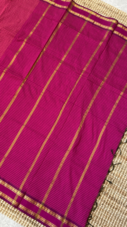 Purely Hand-Woven - Pink checkered traditional Saree