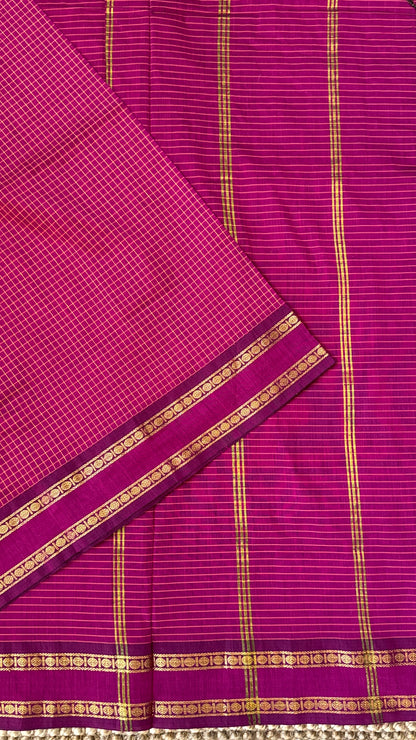 Purely Hand-Woven - Pink checkered traditional Saree