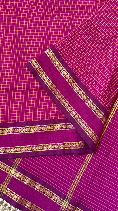 Purely Hand-Woven - Pink checkered traditional Saree