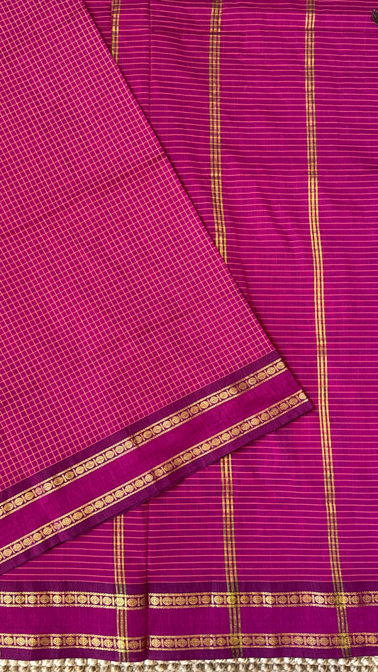 Purely Hand-Woven - Pink checkered traditional Saree