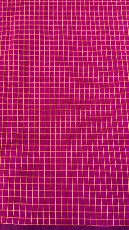 Purely Hand-Woven - Pink checkered traditional Saree