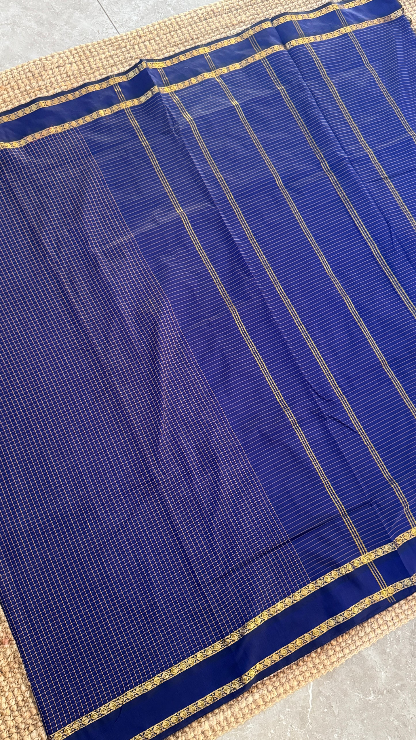 Purely Hand-Woven - Royal Blue checkered traditional Saree