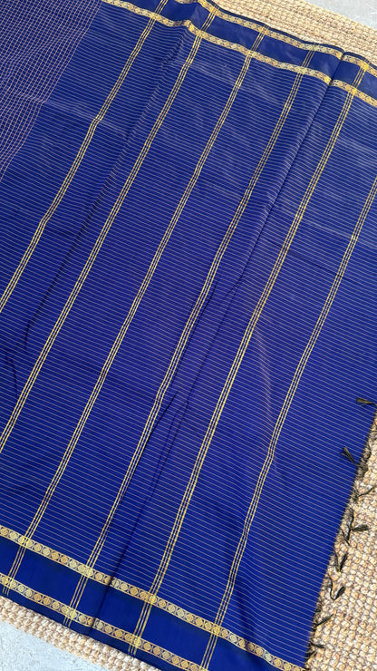 Purely Hand-Woven - Royal Blue checkered traditional Saree