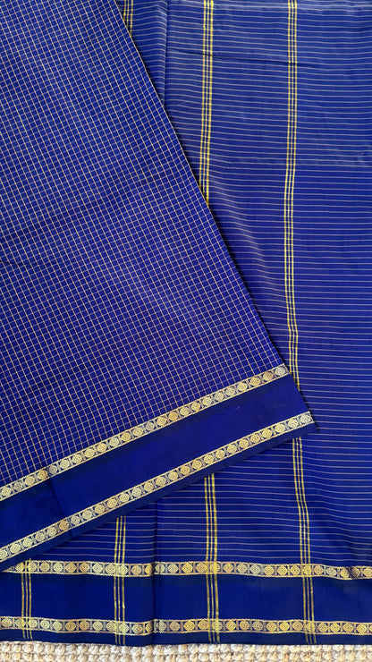Purely Hand-Woven - Royal Blue checkered traditional Saree