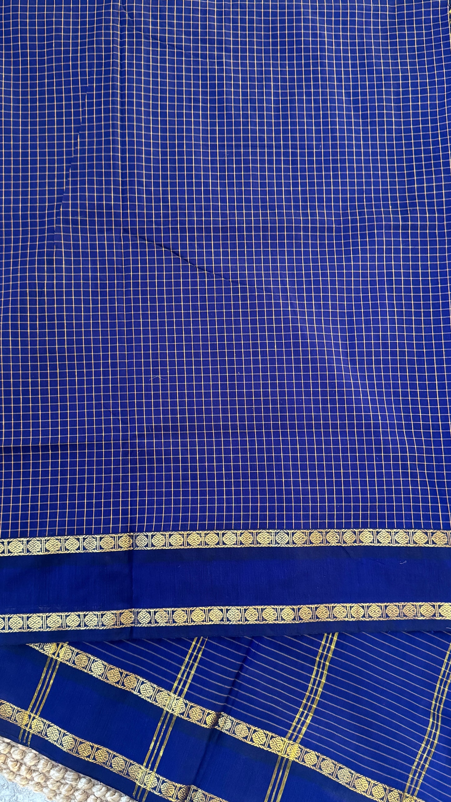 Purely Hand-Woven - Royal Blue checkered traditional Saree